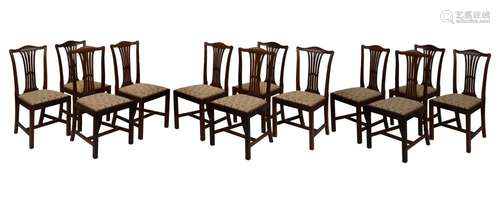 Set of twelve 19th Century Country Chippendale-style mahogany dining chairs, circa 1900, each with