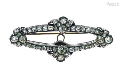 Late Victorian diamond brooch, of open oval form, detachable fitting, the sixty old and rose cuts