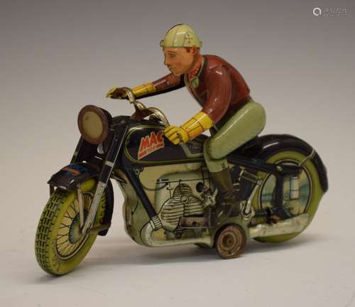 Post Second World War Arnold Mac 700 tin plate clockwork motorcycle made in the US Zone (Allied