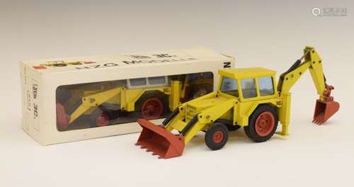 West German NZG Modelle JCB 3CII die-cast model construction vehicle, together with similar model (