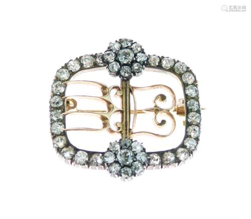 Diamond brooch, in the form of a shoe buckle, unmarked, the forty-two old diamonds totalling