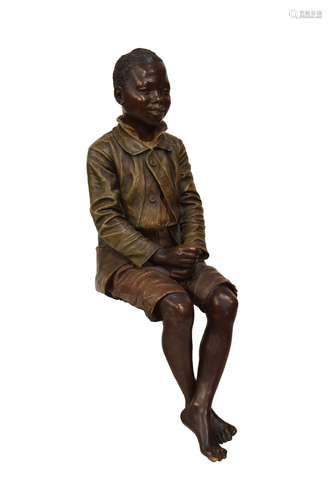 Large early 20th Century Austrian Goldschieder painted terracotta figure of a young boy, plaque to