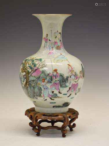 19th Century Chinese Canton Famille Rose porcelain vase of squat ovoid form with tall waisted