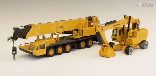 Two West German NZG Modelle die-cast model construction vehicles comprising: 'Grove' crane and Broxt