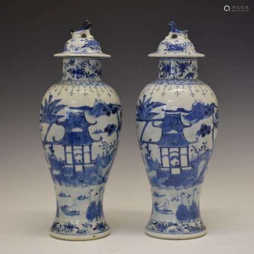 Pair of 19th Century Chinese porcelain vases and covers, each of Meiping form, the domed cover