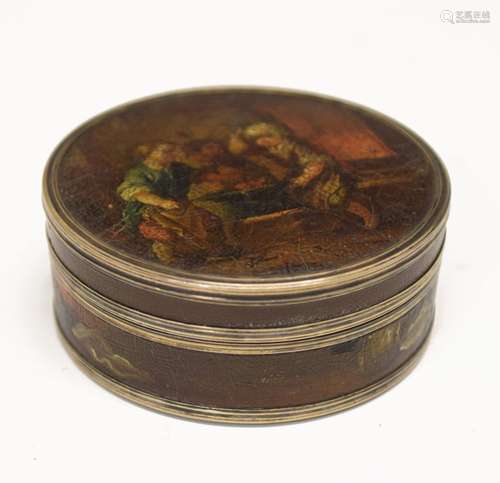 Late 18th/early 19th Century Continental tortoiseshell snuff box of circular form with white metal