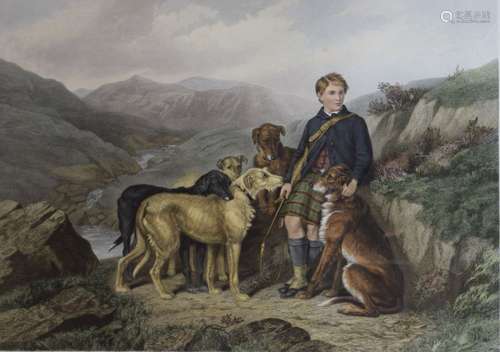 After Reg Taylor - 19th Century coloured engraving 'Ghillie and Deer-hounds', engraved by EG Hester,