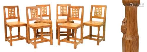 Workshop of Robert Thompson of Kilburn North Yorkshire - Set of six 'Mouseman' golden oak dining