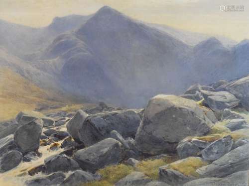 James Jackson Curnock (1839-1892) - Watercolour - North Wales stream with mountain in the