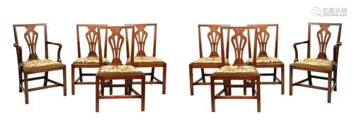 Set of eight 19th Century Country Chippendale mahogany dining chairs, comprising six standards and