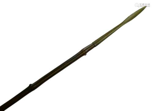 Late 19th Century British Indian Cavalry lance, the dark stained bamboo shaft having flattened spear