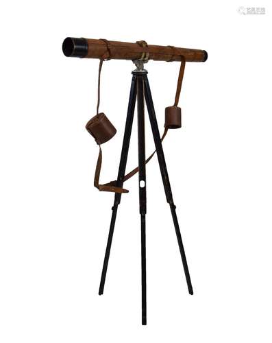 Second World War brass and leather cased military field telescope, on tripod by W. Ottway & Co, Ltd,