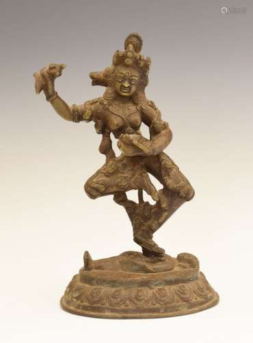Indian or Tibetan bronze figure of Simhavaktra, the lion-headed goddess with twin masks wearing a