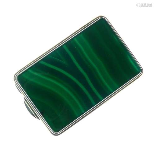 Japanese white metal and malachite-effect powder compact by Kichigoro Uyeda, of rounded oblong