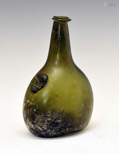 Early to mid 18th Century green glass seal bottle, probably East Midlands circa 1720-40, initialled