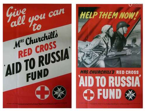 Posters - Give All You Can To Mrs Churchill's Red Cross 'Aid To Russia' Fund Appeal Poster, together