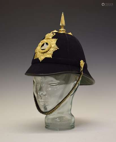 Queen Elizabeth II bandsman blue cloth spiked helmet of The Gloucestershire Regiment, gilt badge and