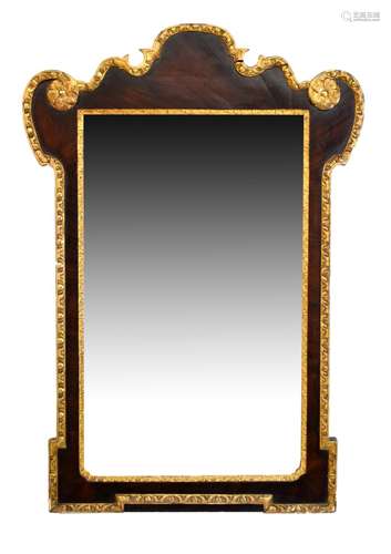 Early to mid 18th Century 'red walnut' and carved giltwood pier glass or wall mirror, probably