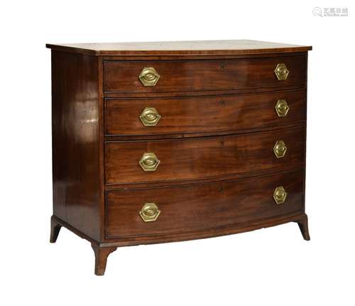 Early 19th Century inlaid mahogany bowfront chest, of four long drawers, with crossbanded and