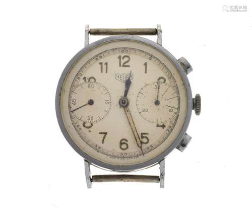 Mid 1940's gentleman's manual and chronograph watch head, having a chrome plated three-body case,