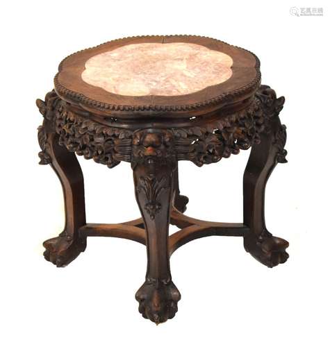 Early 20th Century Chinese or Burmese marble-topped hardwood occasional table or vase stand, with