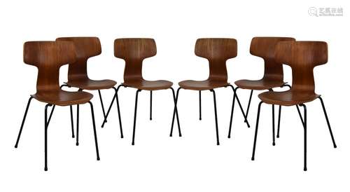 Modern Design - Arne Jacobsen for Fritz Hansen - Set of six stacking bentwood chairs having Fritz