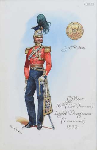 Charles C. Stacklen - Watercolour - Full length portrait of an Officer of the 16th (The Queens)