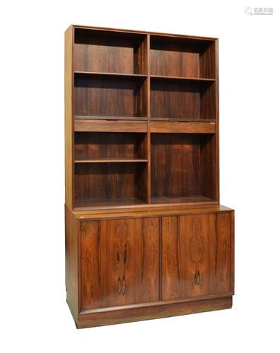 Modern Design - 1960's period rosewood veneered open two section bookcase fitted three shelves and