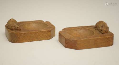 Workshop of Robert Thompson of Kilburn North Yorkshire - A pair of 'Mouseman' oak ashtrays, each
