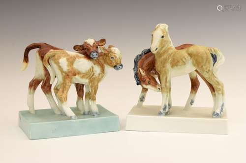 Two Royal Worcester figure groups of Calves and Foals, both modelled by Doris Lindner, model 3146