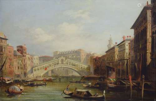 19th Century Italian School - Oil on canvas - Rialto Bridge, Venice, 33cm x 50cm, unsigned, the