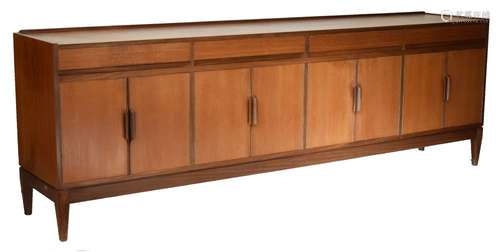 Modern Design - 1960's period teak sideboard fitted four drawers above four pairs of doors, 238cm