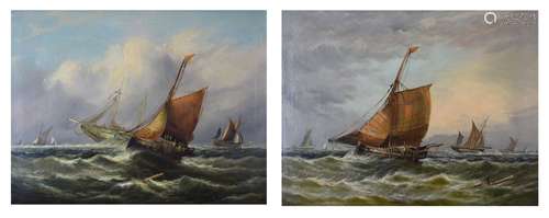 20th Century English School - Pair of oils on canvas - Seascapes with vessels, unsigned, 38cm x 51cm