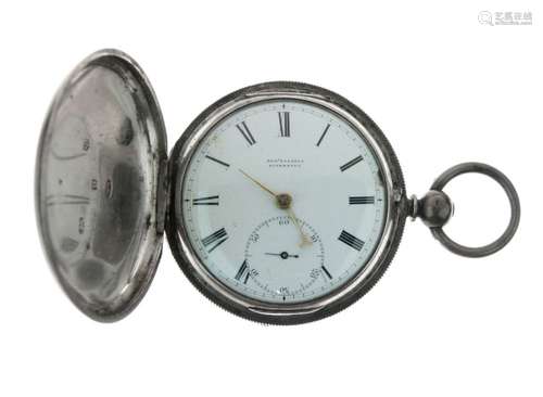 Early Victorian silver full hunter-cased pocket watch, Robert Roskell, Liverpool, white Roman dial