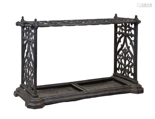 Good Victorian cast iron stick or umbrella stand, the rectangular frame with three rows of eight