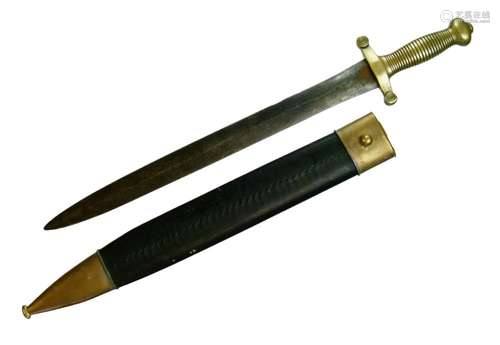 French model 1831 Infantry short sword, cast brass hilt with grooved grip, double edged leaf