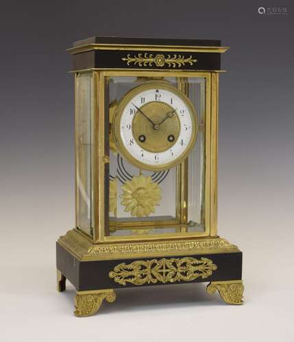 Late 19th/early 20th Century French four-glass mantel clock, the dial with white Arabic chapter ring