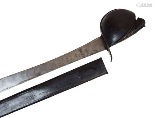 Mid 19th Century Prussian Naval cutlass, the straight, single edged blade broadening towards the