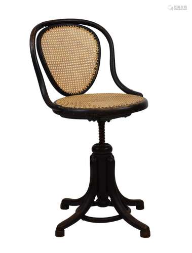 Thonet - Early 20th Century ebonised bentwood swivel chair, with cane back and circular seat,