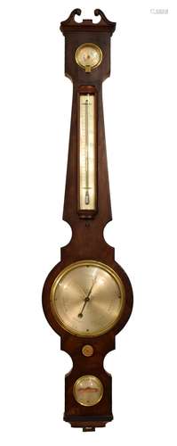 Early 19th Century mahogany-cased wheel barometer, J.Gugeri, Boston, Warranted, the unusually