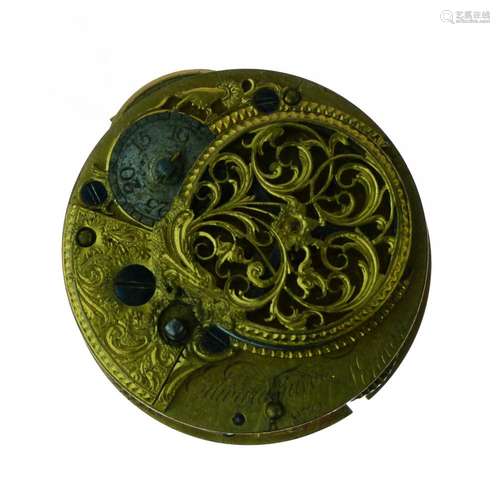 Early George III pocket watch movement (only), Edward Tutet, London, No 872, chain fusee movement