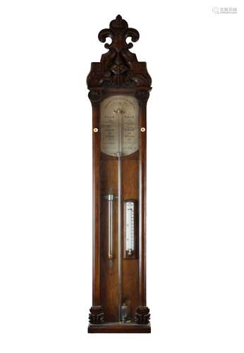 Victorian oak-cased Admiral Fitzroy's barometer, the silvered canted oval register plate reading