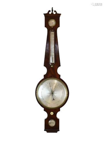 Early to mid 19th Century mahogany wheel barometer, W.Tasker, High Street, Banbury, the 10-inch