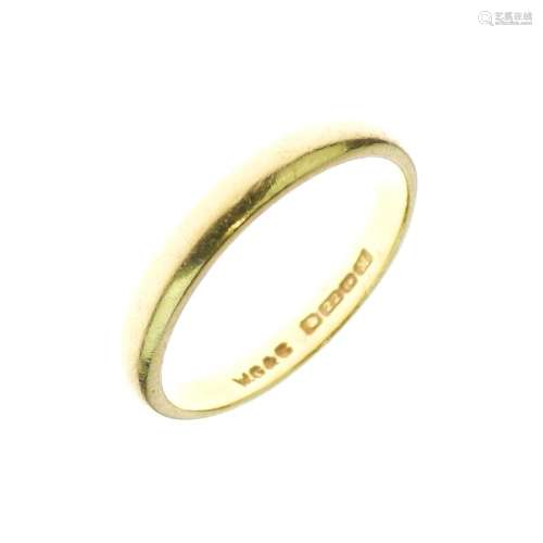 22ct gold plain wedding ring, size O, 3.3g gross Condition: Overall light scratches, hallmarked,