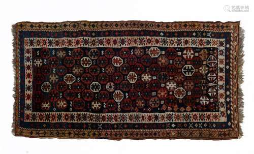 Small early to mid 20th Century Middle Eastern wool rug, the indigo-ground field filled with