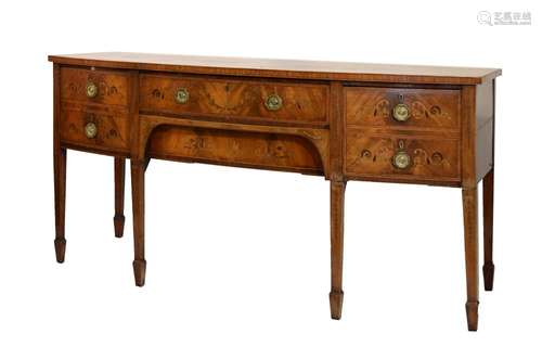 19th Century inlaid mahogany bowfront sideboard, in the manner of Edwards & Roberts, the satinwood-