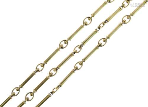 9ct gold baton link chain, to a box clasp with a safety catch, 83cm long, 37g gross Condition: