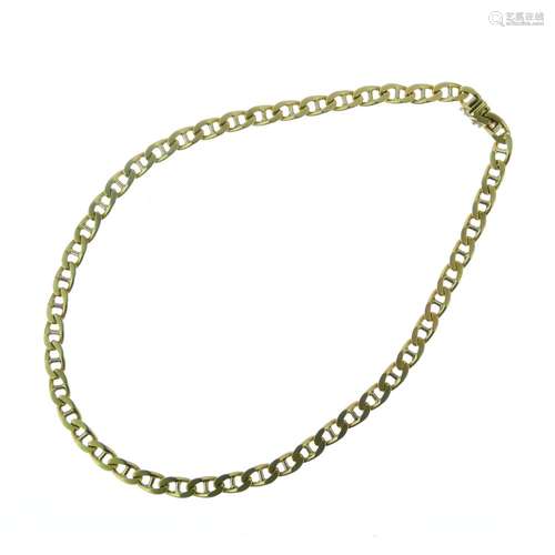 18ct gold chain, of filed anchor chain links, to a hidden box clasp with safety catch, 40.5cm