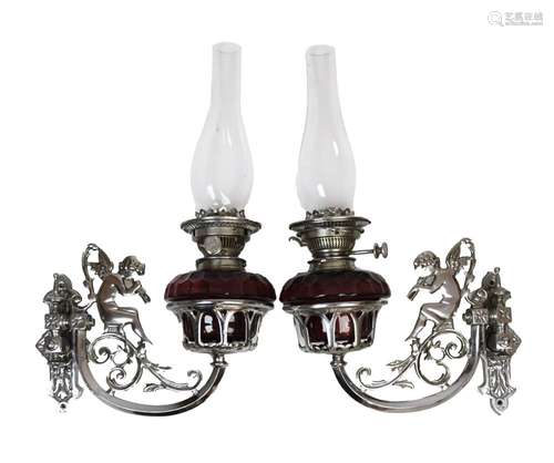 Pair of early 20th Century chrome-plated wall lights, probably from a Romany 'Vardo' caravan, each