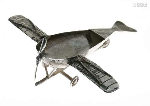 Aviation Interest - Rare George V silver novelty miniature airplane, with rotating propeller,